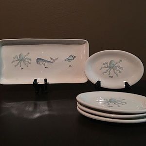 Rae Dunn Costal Sever and Small Oval Plates